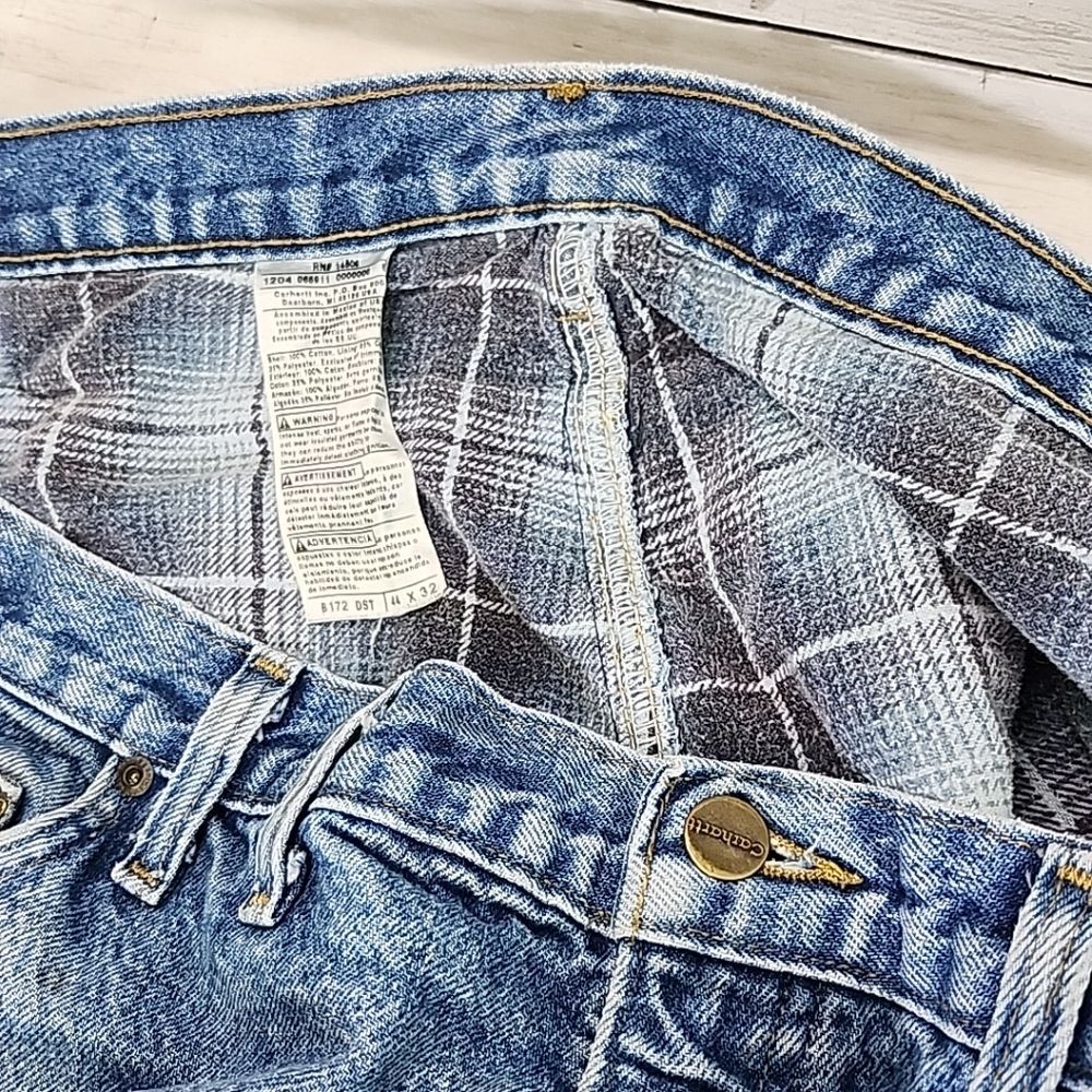 Carhartt Flannel Lined Straight Leg Relaxed Fit Blue Jeans Men's 44 x 32 - Picture 7 of 12